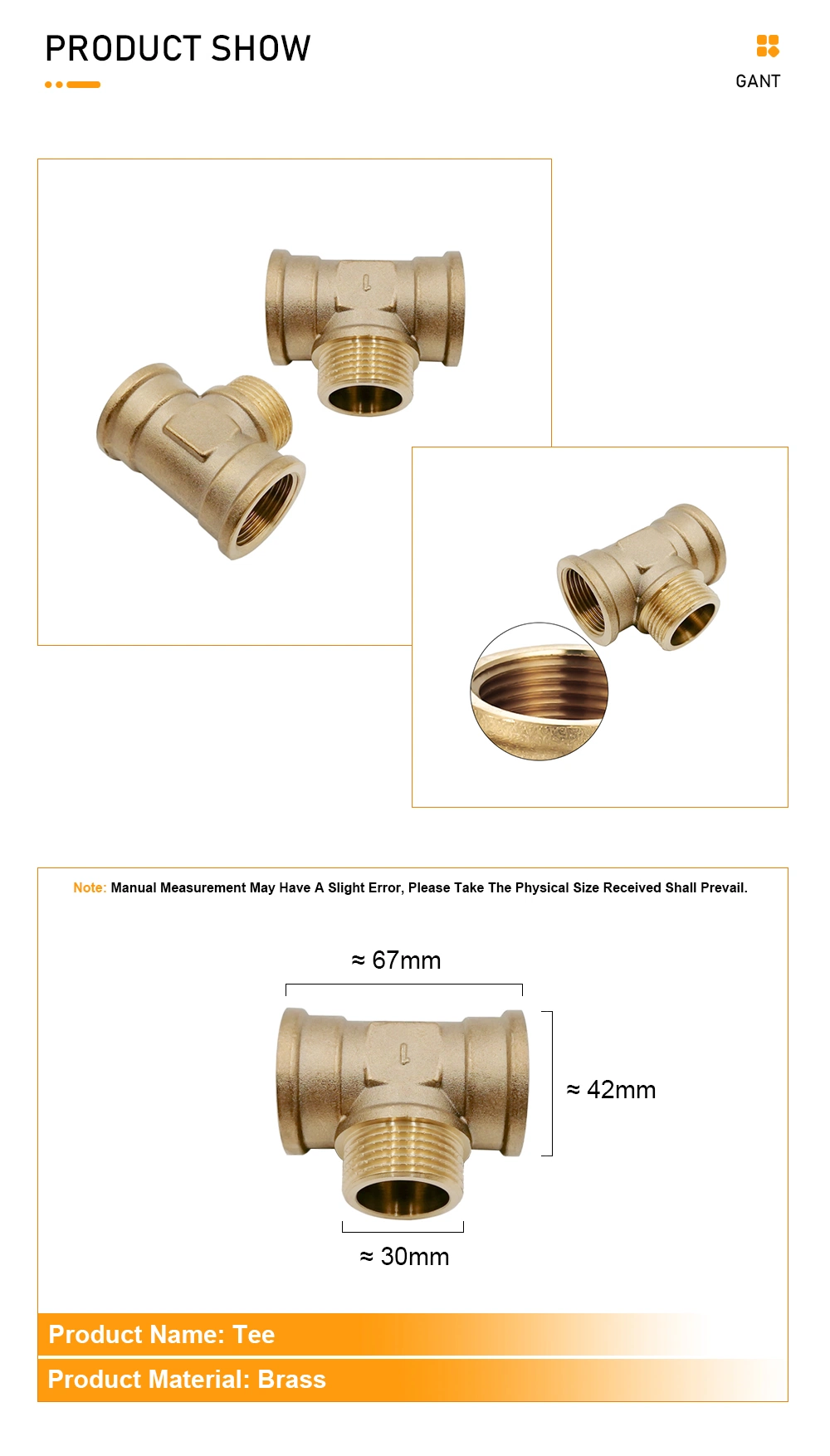 Customizable Logo Female Threaded Brass Construction Npt Socket Tee Joint 90 Degree 3 Way Brass Pipe Fittings